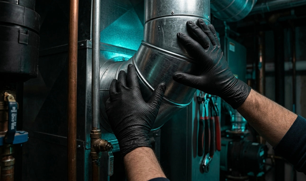 8 Mil Diamond Textured Nitrile Gloves — Orange & Black, Heavy Duty