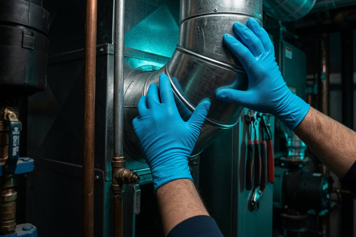 8 Mil Diamond Textured Long Cuff Nitrile Gloves — Heavy Duty Disposable | Free Shipping Bundles